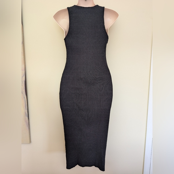 Zara Black Cotton Ribbed Midi Dress Medium - Picture 7 of 10